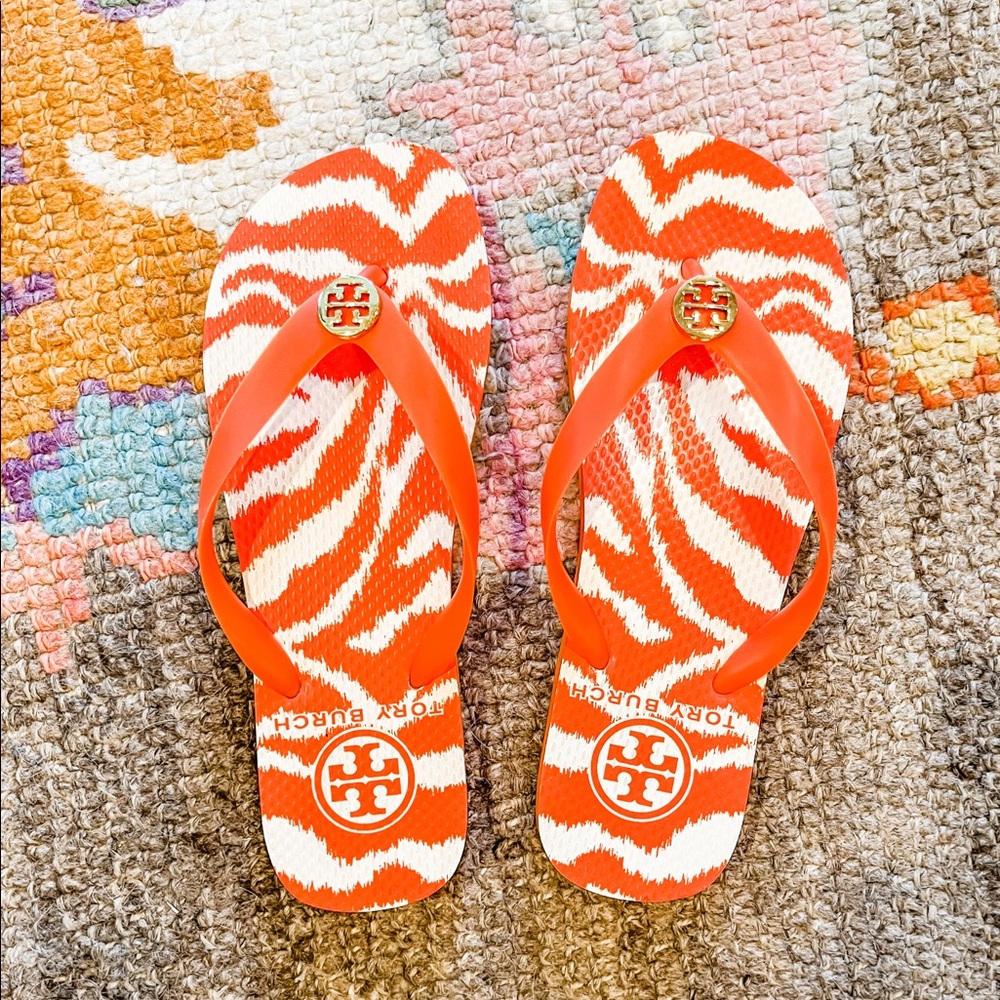 Tory Burch Flip Flops orange and white